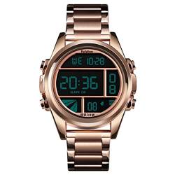 FeiWen Herren Fashion Edelstahl Uhren LED Elektronik Alarm Stoppuhr Outdoor Militär Sportuhr Multifunktional Digitaluhr Luxus Casual Armbanduhr (Rosa) von FeiWen