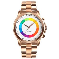 FeiWen Herren Fashion Luxus Uhren Edelstahl Analog Quarz LED Licht Digitaluhr Sportuhr Elegant Casual Armbanduhr (Rosa) von FeiWen