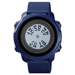 FeiWen Herren Fashion Outdoor Sport LED Digital Plastik Uhren mit Kautschuk Band Wasserdicht Multifunktional Doppelte Zeit Alarm Armbanduhren (Blau Weiß) von FeiWen
