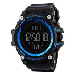 FeiWen Herren Multifunktional Wasserdicht Uhren Outdoor Sport Digital Militär LED Doppelte Zeit Armbanduhren Plastik Wählscheiben mit Kautschuk Band Alarm Countdown Stoppuhr (Blau) von FeiWen