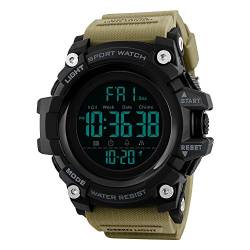 FeiWen Herren Multifunktional Wasserdicht Uhren Outdoor Sport Digital Militär LED Doppelte Zeit Armbanduhren Plastik Wählscheiben mit Kautschuk Band Alarm Countdown Stoppuhr (Gelb) von FeiWen