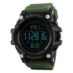 FeiWen Herren Multifunktional Wasserdicht Uhren Outdoor Sport Digital Militär LED Doppelte Zeit Armbanduhren Plastik Wählscheiben mit Kautschuk Band Alarm Countdown Stoppuhr (Grün) von FeiWen