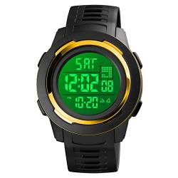 FeiWen Herren und Damen Multifunktional Uhren Wasserdicht Plastik Wählscheiben mit Kautschuk Band Outdoor Militär Fashion Sport Digital Armbanduhren (Golden) von FeiWen