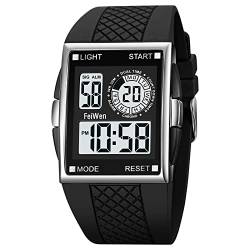 FeiWen Herrenuhr Damenuhr LED Digital Sport Uhren Stoppuhr Alarm Doppelte Zeit Outdoor Militär Armbanduhren (Silberweiß) von FeiWen