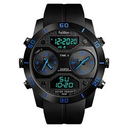 FeiWen Herrenuhr Fashion Digitaluhr Sportuhr 50M Wasserdicht Analog Quarz LED Elektronik DREI Zeit Uhren Outdoor Militär Multifunktional Armbanduhr Alarm Stoppuhr Kalender (Blau) von FeiWen