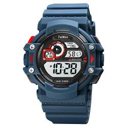 FeiWen Herrenuhr Fashion LED Digitaluhr Multifunktional Wasserdicht Outdoor Sportuhr Plastik Uhren mit Kautschuk Band Uhren Militär Armbanduhren (Blau) von FeiWen