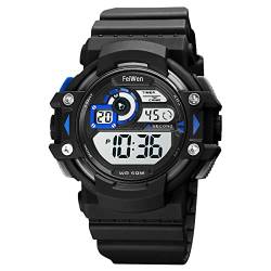 FeiWen Herrenuhr Fashion LED Digitaluhr Multifunktional Wasserdicht Outdoor Sportuhr Plastik Uhren mit Kautschuk Band Uhren Militär Armbanduhren (Schwarz Blau) von FeiWen