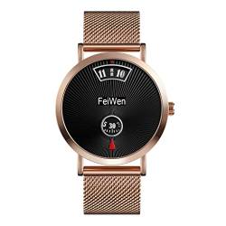 FeiWen Herrenuhr Fashion Luxus Casual Edelstahl Uhren Analog Quarz Einzigartig Armbanduhr Geschäftsstil (Gold) von FeiWen