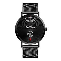FeiWen Herrenuhr Fashion Luxus Casual Edelstahl Uhren Analog Quarz Einzigartig Armbanduhr Geschäftsstil (Schwarz) von FeiWen
