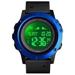 FeiWen Herrenuhr Outdoor 50M Wasserdicht Sportuhr LED Elektronik Licht Doppelte Zeit Alarm Stoppuhr Militär Digitaluhr Plastik Lünetten mit Kautschuk Band Armbanduhr (Blau) von FeiWen