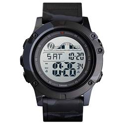 FeiWen Herrenuhr Outdoor 50M Wasserdicht Sportuhr LED Elektronik Licht Doppelte Zeit Alarm Stoppuhr Militär Digitaluhr Plastik Lünetten mit Kautschuk Band Armbanduhr (Grau Camo) von FeiWen