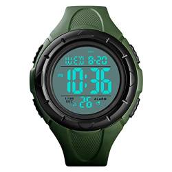 FeiWen Herrenuhr Outdoor Multifunktional Sportuhr LED Elektronik Digitaluhr Doppelte Zeit Countdown Alarm Uhren Militär Plastik Armbanduhren (Grün) von FeiWen