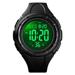 FeiWen Herrenuhr Outdoor Multifunktional Sportuhr LED Elektronik Digitaluhr Doppelte Zeit Countdown Alarm Uhren Militär Plastik Armbanduhren (Schwarz2) von FeiWen