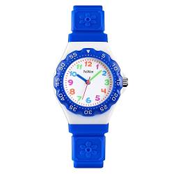 FeiWen Kinderuhr Wasserdicht Analog Quartz Fashion Uhren Junge Mädchen Armbanduhr Plastik Lünetten mit Kautschuk Band (Blau) von FeiWen