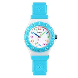 FeiWen Kinderuhr Wasserdicht Analog Quartz Fashion Uhren Junge Mädchen Armbanduhr Plastik Lünetten mit Kautschuk Band (Hellblau) von FeiWen