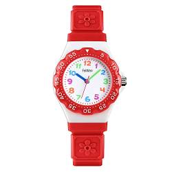 FeiWen Kinderuhr Wasserdicht Analog Quartz Fashion Uhren Junge Mädchen Armbanduhr Plastik Lünetten mit Kautschuk Band (Rot) von FeiWen