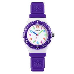 FeiWen Kinderuhr Wasserdicht Analog Quartz Fashion Uhren Junge Mädchen Armbanduhr Plastik Lünetten mit Kautschuk Band (lila) von FeiWen