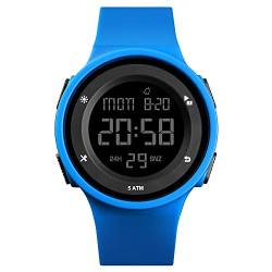 FeiWen Multifunktional Digital Uhren für Damen Junge und Mädchen 50M Wasserdicht LED Doppelte Zeit Outdoor Sport Digital Militär Armbanduhren Plastik Wählscheiben mit Kautschuk Band, Blau von FeiWen