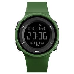 FeiWen Multifunktional Digital Uhren für Damen Junge und Mädchen 50M Wasserdicht LED Doppelte Zeit Outdoor Sport Digital Militär Armbanduhren Plastik Wählscheiben mit Kautschuk Band, Grün von FeiWen