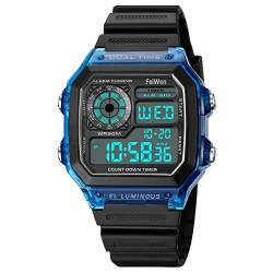 FeiWen Multifunktional Digitaluhr Outdoor Sport Armbanduhren LED Doppelte Zeit Wasserdicht Herren Damen Uhren (Blau) von FeiWen