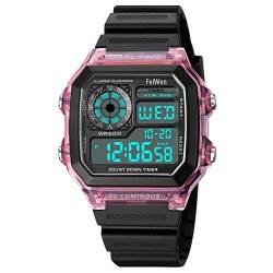 FeiWen Multifunktional Digitaluhr Outdoor Sport Armbanduhren LED Doppelte Zeit Wasserdicht Herren Damen Uhren (Rosa) von FeiWen