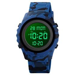 FeiWen Multifunktional Herren und Damen LED Digital Uhren Outdoor Militäruhr Wasserdicht Sportuhr Schwarz Plastik mit Kautschuk Armbanduhren Doppelte Zeit Alarm (Blau) von FeiWen