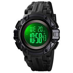 FeiWen Multifunktional Herrenuhr Outdoor Sport Digital Uhren Alarm Stoppuhr LED Elektronik Plastik Armbanduhr 50M Wasserdicht (Schwarz) von FeiWen