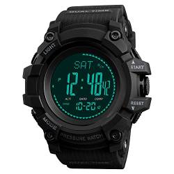 FeiWen Multifunktional Outdoor Militär Sport LED Digital Herren Uhren Kompass Schrittzähler Plastik Wählscheiben mit Kautschuk Band Alarm, Schwarz von FeiWen