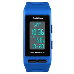 FeiWen Multifunktional Outdoor Sport Digital Uhren für Herren und Damen Schrittzähler Kalorie LED Plastik Running Armbanduhren mit Kautschuk Band Alarm Datum Unisex (Blau) von FeiWen