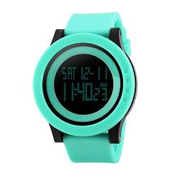 FeiWen Multifunktional Unisex Digital Fashion Armbanduhren Grün Plastik Wählscheiben mit Kautschuk Band 50M Wasserdicht Multifunktional Uhren LED Beleuchtung Countdown Alarm von FeiWen