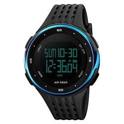 FeiWen Multifunktional Unisex Sport Uhren 50M Wasserdicht Outdoor Militär LED Digitale Jugend Armbanduhren Plastik Wählscheiben mit Kautschuk Band Alarm Countdown, Blau von FeiWen