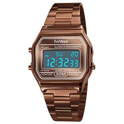 FeiWen Multifunktional Unisex Sport Uhren Digitaluhr LED Beleuchtung Fashion Elegant Armbanduhren Platz Edelstahl Wählscheiben mit Band von FeiWen