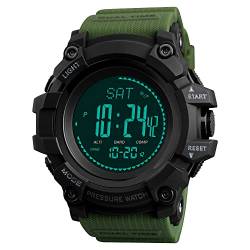 FeiWen Sport Digitale Herren und Jugend Kompass Uhren Groß Plastik Wählscheiben mit Grün Kautschuk Band Outdoor Militär Multifunktional Armbanduhren von FeiWen