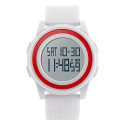 FeiWen Unisex Digital Uhren 50M Wasserdicht 8mm Plastik Wählscheiben mit Kautschuk Band Outdoor Sport 50M Wasserdicht Multifunktional LED Armbanduhren, Weiß von FeiWen