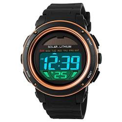 FeiWen Unisex Digitaluhr 50M Wasserdicht Outdoor Multifunktional Militär Sport Solar Uhren Plastik Wählscheiben mit Kautschuk Band LED Licht Stoppuhr Kalender Armbanduhren von FeiWen