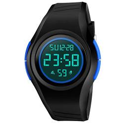 FeiWen Unisex Digitaluhr Herrenuhr Damenuhr 50M Wasserdicht Outdoor Militär Multifunktional Sportuhr Plastik Lünetten mit Kautschuk Band Uhren Alarm Stoppuhr (Blau) von FeiWen