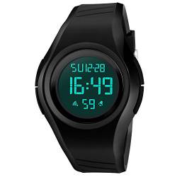 FeiWen Unisex Digitaluhr Herrenuhr Damenuhr 50M Wasserdicht Outdoor Militär Multifunktional Sportuhr Plastik Lünetten mit Kautschuk Band Uhren Alarm Stoppuhr (Schwarz) von FeiWen