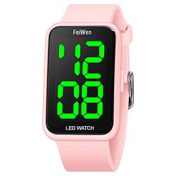 FeiWen Unisex Digitaluhr Wasserdicht Outdoor Sport Running Uhren Plastik Wählscheiben mit Kautschuk Band LED Licht Kalender Armbanduhren (Pulver) von FeiWen