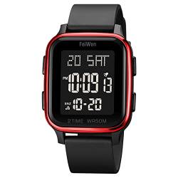 FeiWen Unisex Fashion Multifunktional Digitale Uhren Outdoor Sport Wasserdicht Einfach Armbanduhren (Rot) von FeiWen