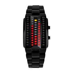 FeiWen Unisex Mode Binär Schwarz Edelstahl Digitales Uhren Gelb und Rot LED Licht Einzigartig Platz Wählen Lässig Armbanduhren (Damen) von FeiWen