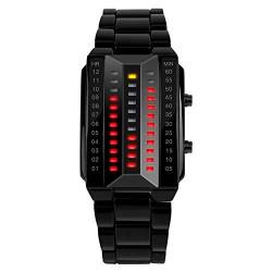 FeiWen Unisex Mode Binär Schwarz Edelstahl Digitales Uhren Gelb und Rot LED Licht Einzigartig Platz Wählen Lässig Armbanduhren (Herren) von FeiWen