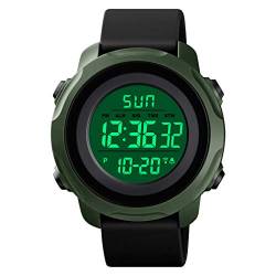 FeiWen Unisex Sportuhr Herren und Damen Elektronik Digital Uhren 50M Wasserdicht LED Doppelte Zeit Outdoor Militär Armbanduhren (Grün) von FeiWen