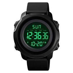 FeiWen Unisex Sportuhr Herren und Damen Elektronik Digital Uhren 50M Wasserdicht LED Doppelte Zeit Outdoor Militär Armbanduhren (Schwarz2) von FeiWen