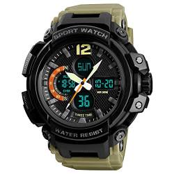 FeiWen Wasserdicht Analog Quarz LED Digital Outdoor Militär Sprot Herren und Jugend Uhren Groß Plastik Wählscheiben mit Kautschuk Band Multifunktional Armbanduhren von FeiWen