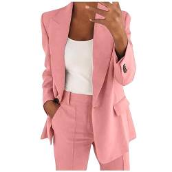 Feibeauty Anzug Set Damen Blazer Mit Hose Damen Blazer Kurz Business Anzug Damen Cardigan Elegant Steampunk-Jacke Strickjacke Grobstrick Mantel Herbst Blazer Kariert (Rosa, S) von Feibeauty