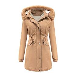 FeiliandaJJ(TM) FeiliandaJJ Winterjacke Damen Lange Dicke Warm Fleece Gefüttert Wintermantel mit Kunstfell Kapuze Winter Mantel Jacke Parka Softshelljacke Outdoorjacke (U#Khaki,XXXL) von FeiliandaJJ(TM)