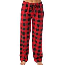 FeiliandaJJ Damen Rot Schwarz Kariert Schlafanzughose Weihnachten Pyjamahose Lang Freizeithosen Plaid Nachtwäsche Hose für Sport Jogging Training Yoga Winter Sommer (Rot, L) von FeiliandaJJ(TM)