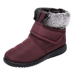 FeiliandaJJ Damen Winterstiefel Warm Plush Gefüttert Schneestiefel Flach Kurz Stiefel Rutschfest Outdoor mit Klettverschluss Winter Sneaker Schneeboot (Rot, EU 40) von FeiliandaJJ(TM)