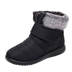 FeiliandaJJ Damen Winterstiefel Warm Plush Gefüttert Schneestiefel Flach Kurz Stiefel Rutschfest Outdoor mit Klettverschluss Winter Sneaker Schneeboot (Schwarz, EU 37) von FeiliandaJJ(TM)