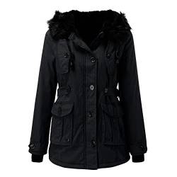 FeiliandaJJ Winterjacke Damen Lange Dicke Warm Fleece Gefüttert Wintermantel mit Kunstfell Kapuze Winter Jacke Parka Softshelljacke Damenjacke Steppjacke Winddichte Outdoorjacke (Schwarz, XXXXXL) von FeiliandaJJ(TM)